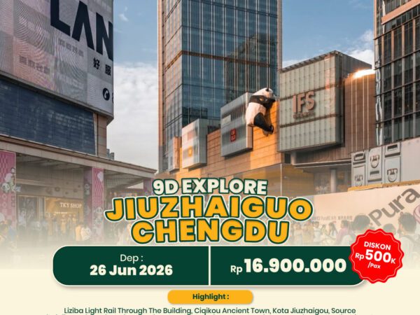 EXPLORE CHENGDU + JIUZHAIGUO by XIAMEN AIR (MF) 9 Days Dep 26 Jun 2026