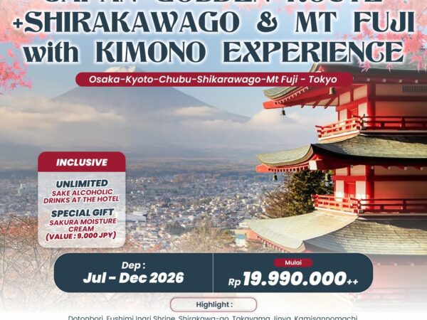 7D SPECIAL KIA TRAVEL JAPAN GOLDEN ROUTE + SHIRAKAWAGO & KIMONO EXPERIENCE Dep 03 Jul - 03 Dec 2026